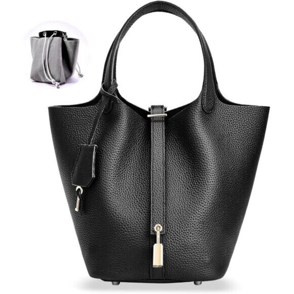 Handbags - ⚡Women 02Black Trendy Genuine Leather Imported Bucket Bag Tote Top Handle Purses